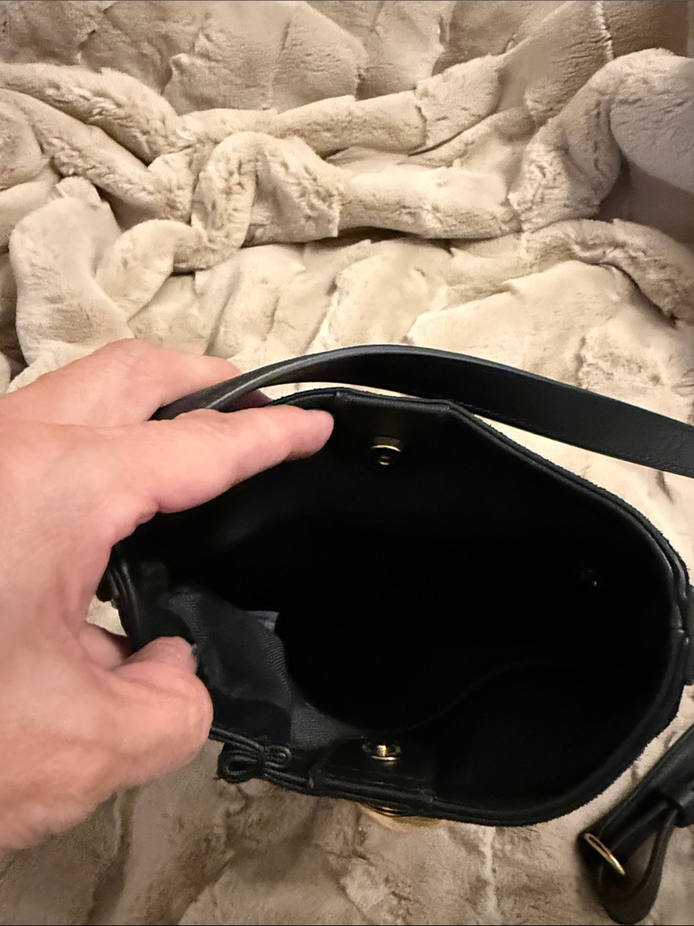 Sam Edelman Black Suede Shoulder Bag with Gold-Tone Accent - Picture 4 of 5